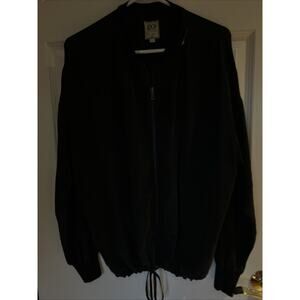 Go By GoSilk Womens Silk Full Zipper Bomber Jacket frawstring black sz L EUC